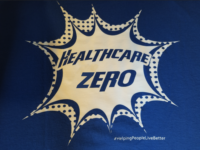 "Healthcare Zero" slogan on an Extendicare shirt
